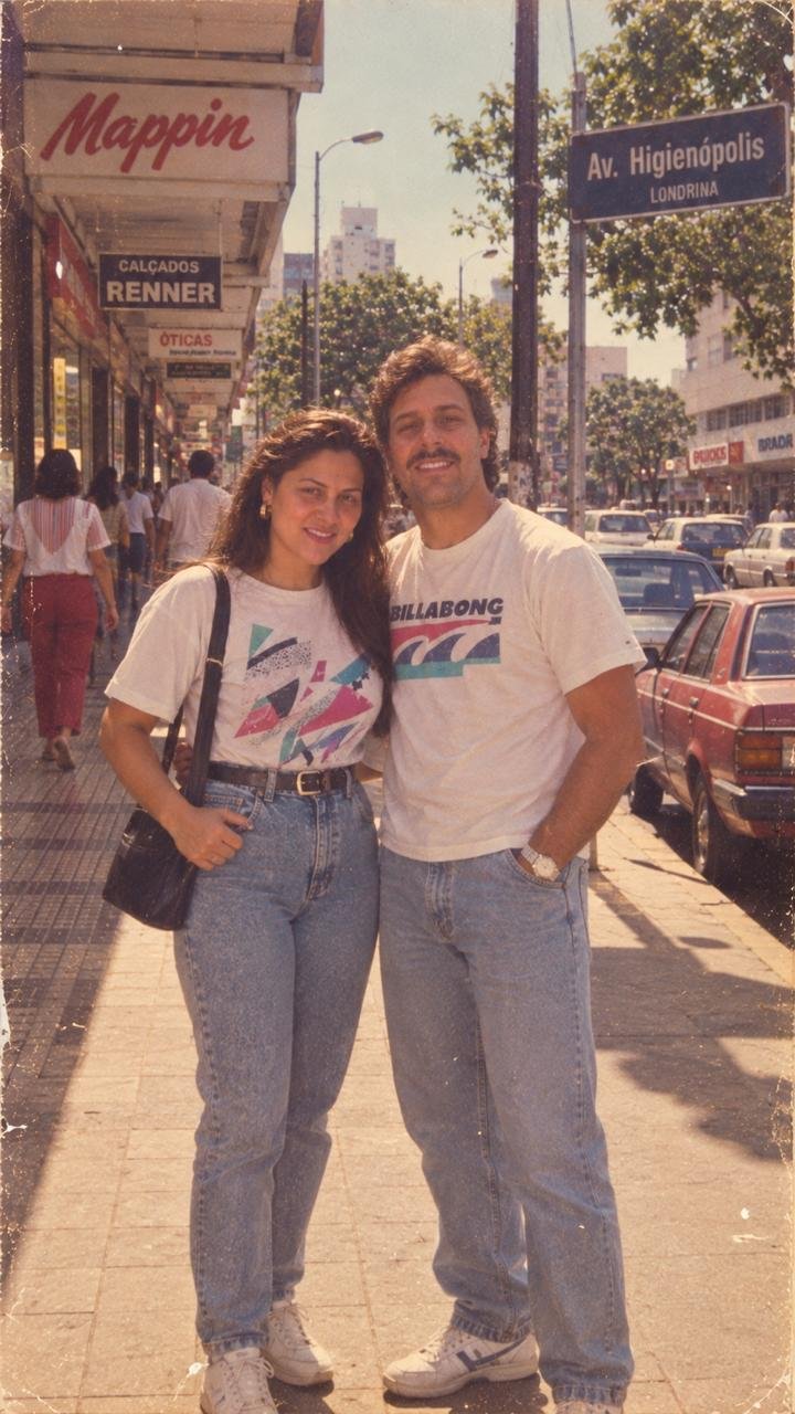 Foto de referência de um casal em um cenário retrô